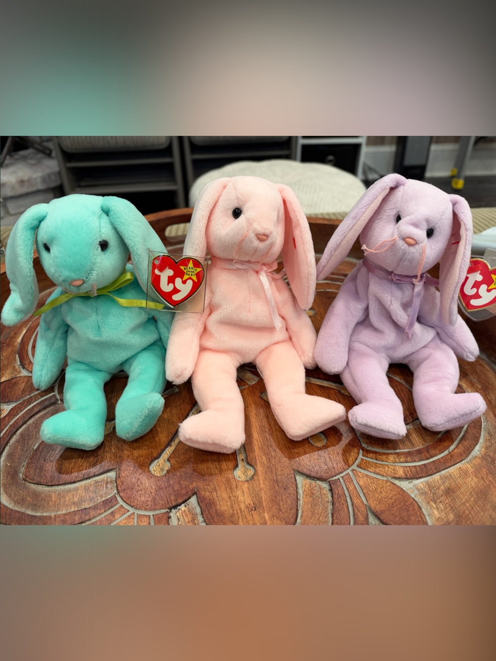 Ty Plush Bunny Trio - Mint, Pink & Lavender Beanie Bunnies